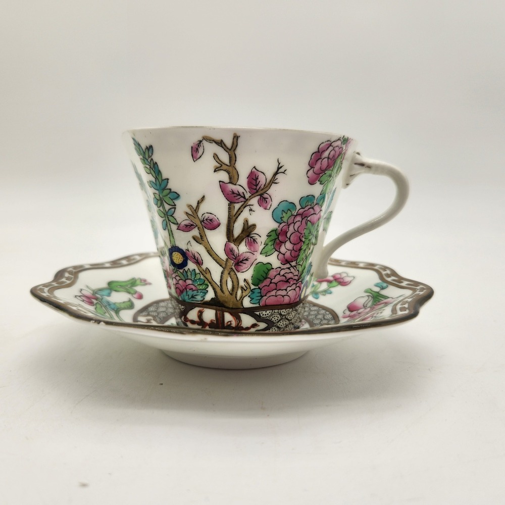 Coalport Indian Tree Demitasse Cup and Saucer Made in England Bone China Vintage